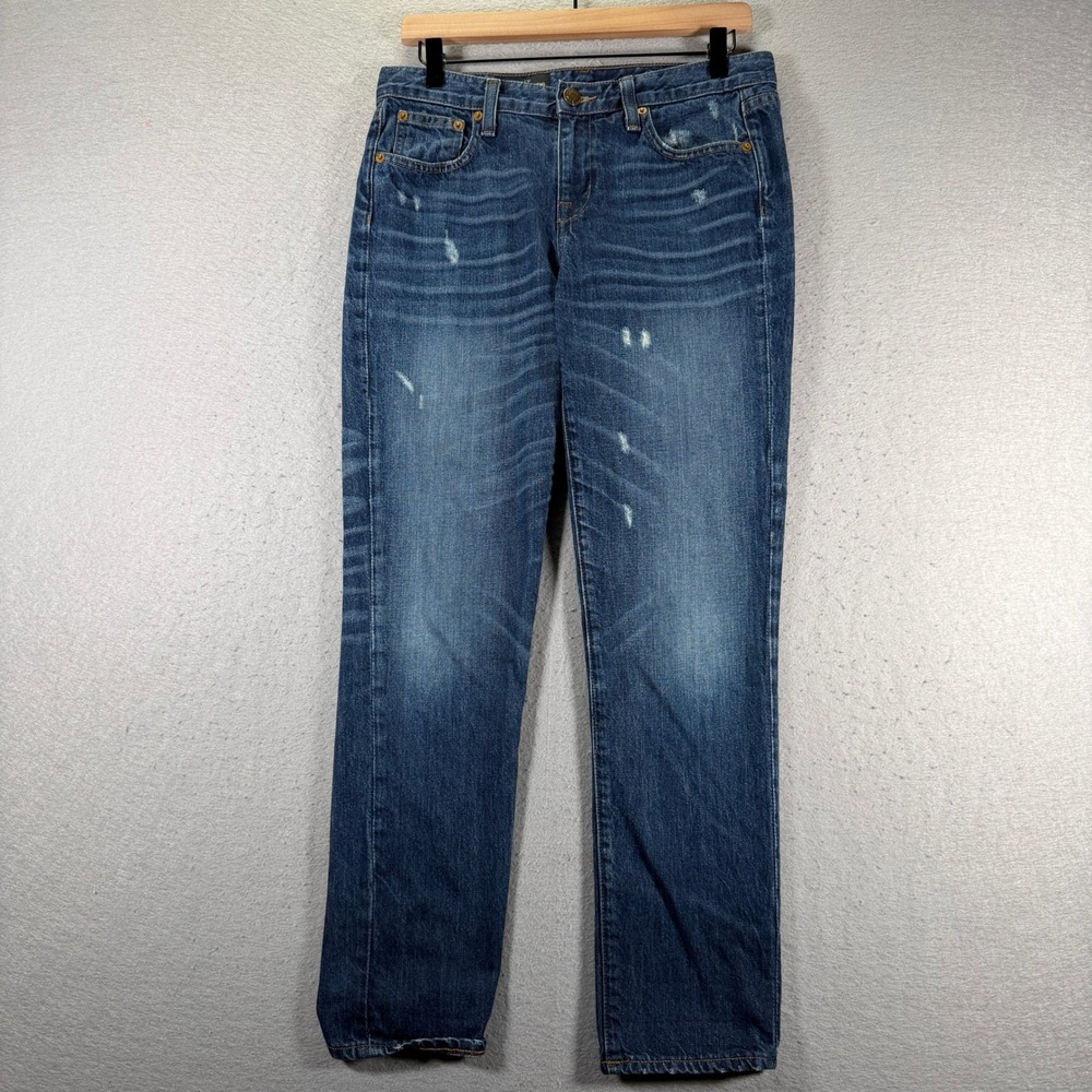 J Crew Broken In Boyfriend Jeans Dark Wash Distressed Womens Size 26 Comfort
